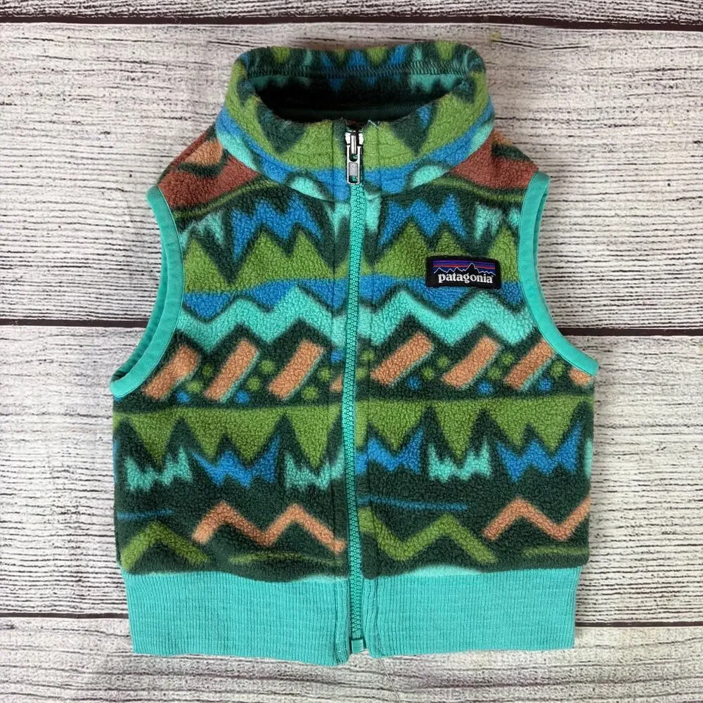 Patagonia Synchilla Mountain Aztec Teal Fleece Zip Up Vest